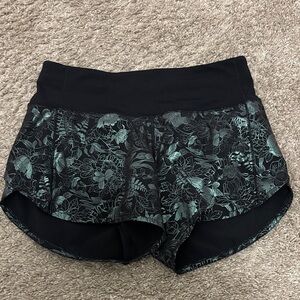 Lululemon Athletica Black and Gray Floral Women's Athletic Shorts